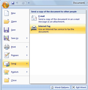 A screen shot of the Internet Fax component built into Microsoft Office